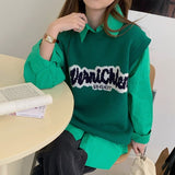 シンプルシャツ&ロゴニットベスト