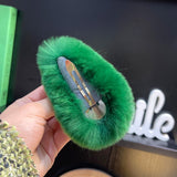 ふわふわリアルファーグリーンヘアクリップ
