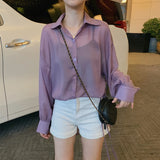 【6色展開】シースルーサイドリボンシャツ