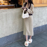 バイカラーカーディガン&ニットワンピース