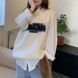 シンプルシャツ&ロゴニットベスト