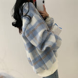 オーバーサイズチェックシャギーニット