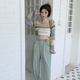 カラークロシェ編みショートニット+キャミソール