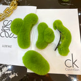 ふわふわリアルファーグリーンヘアクリップ