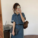 半袖ウエストマークデニムシャツワンピース