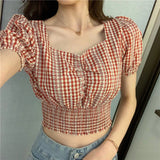 チェックショートトップス