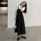 ホワイトブラウス&ブラックロングワンピースセット