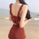 フリルニットタンキニ水着セットアップ