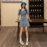 ウェストカットデニムワンピース