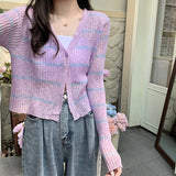 カラフルボーダーシアーニットカーディガン