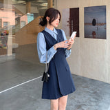 シンプルシャツ+Vネックワンピースセット