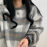 オーバーサイズチェックシャギーニット