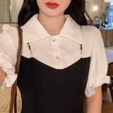 フェイクレイヤードパフスリーブワンピース