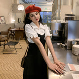 フェイクレイヤードパフスリーブワンピース