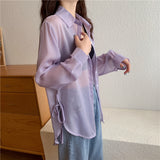 【6色展開】シースルーサイドリボンシャツ