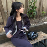 バイカラーカーディガン&ニットワンピース