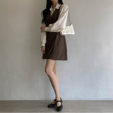 シンプルシャツ+Vネックワンピースセット