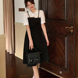 アシンメトリーデザインレイヤード風ワンピース