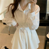 ウエストマークシャツワンピースショートパンツセット