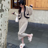 バイカラーカーディガン&ニットワンピース