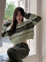 配色ボーダーショートニット