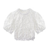 フレンチワッフルパフスリーブトップス