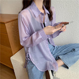 【6色展開】シースルーサイドリボンシャツ