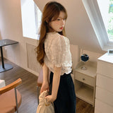 フレンチワッフルパフスリーブトップス