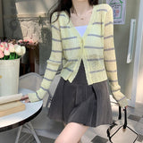カラフルボーダーシアーニットカーディガン