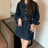 ウエストマークデニムシャツワンピース
