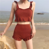 フリルニットタンキニ水着セットアップ