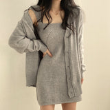 パールボタンカーディガン&ニットワンピセット