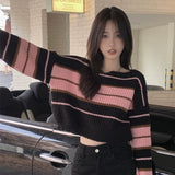 配色ボーダーショートニット