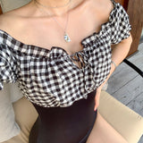 オフショル切り替えスイムウェア