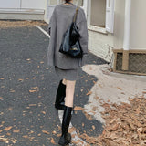 パールボタンカーディガン&ニットワンピセット