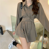 ウエストマークシャツワンピースショートパンツセット