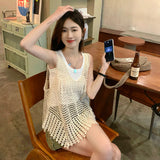 透かし編みフリンジベスト