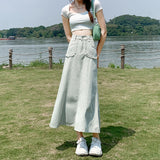 ステッチ風デニムロングスカート