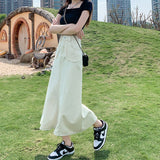 ステッチ風デニムロングスカート