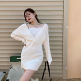 オフショルリブニットワンピース