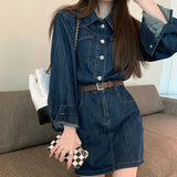 ウエストマークデニムシャツワンピース