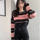 配色ボーダーショートニット