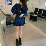 オータムガーリーレトロデニムセットアップ