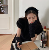 アームウォーマー付きニットニットワンピース