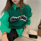 シンプルシャツ&ロゴニットベスト