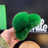 ふわふわリアルファーグリーンヘアクリップ