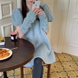 アームウォーマー付きニットニットワンピース