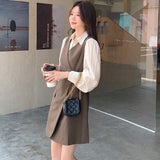 シンプルシャツ+Vネックワンピースセット