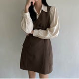 シンプルシャツ+Vネックワンピースセット