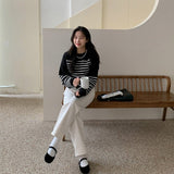 ボーダーウエストボタンニット